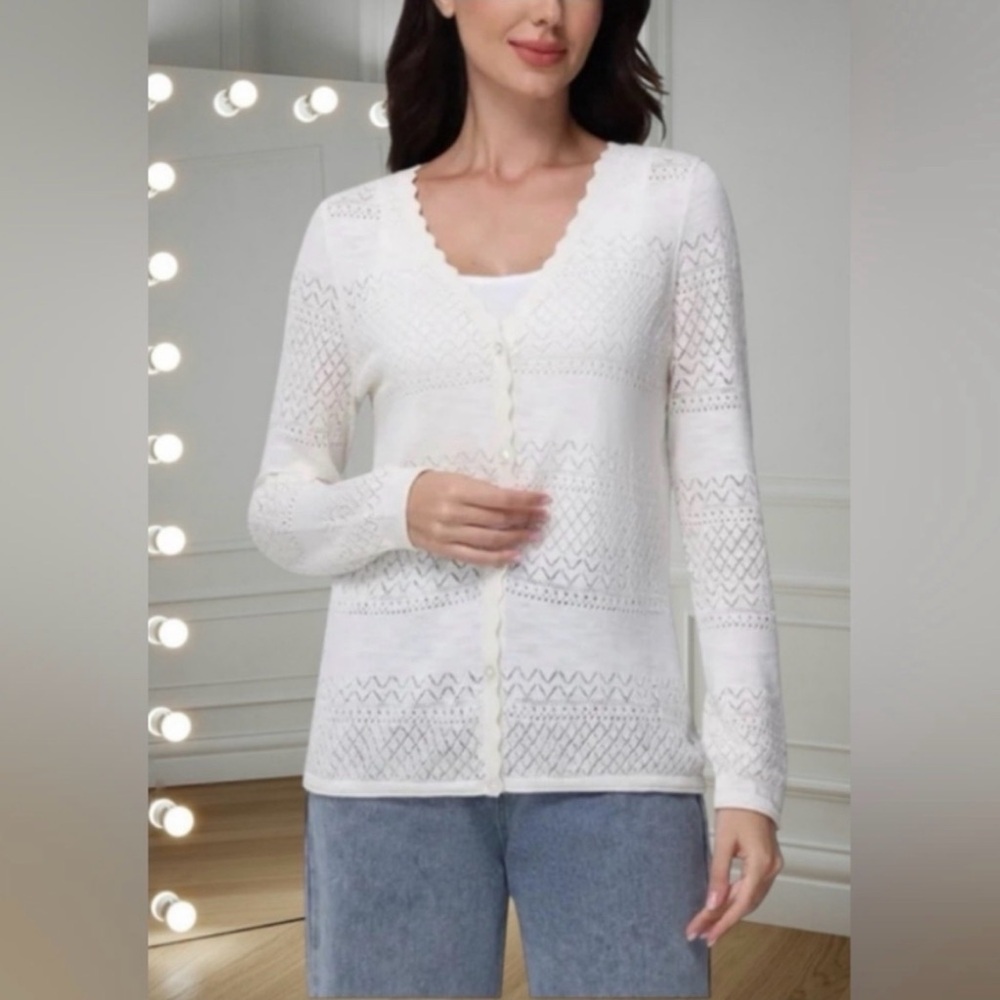 Frye Pointelle Women's Cardigan Sweater Small,Ivory